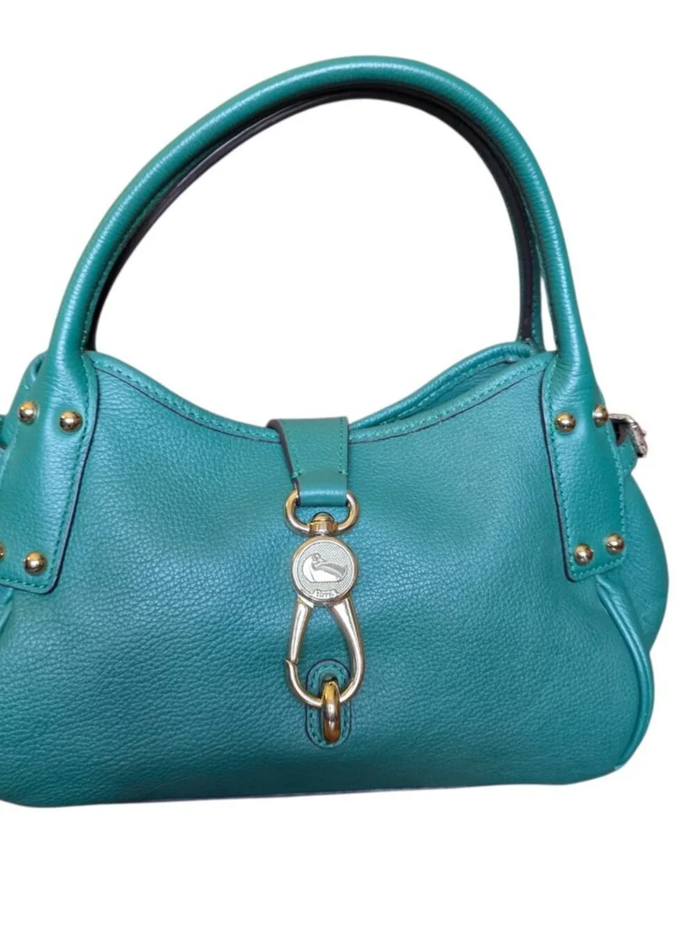 Dooney & Bourke Belvedere Logo Lock Satchel Jade Green Pebble Leather Medium Bag